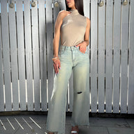Jeans Wide Leg Strappi