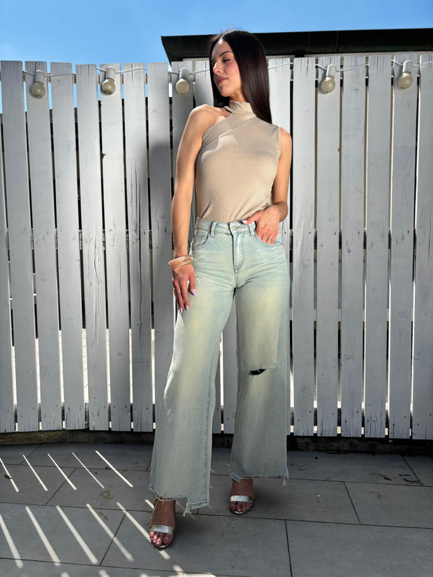 Jeans Wide Leg Strappi