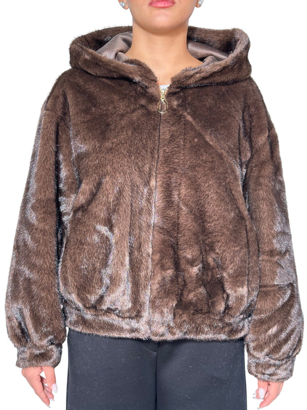 FUR BOMBER JACKET WITH HOOD