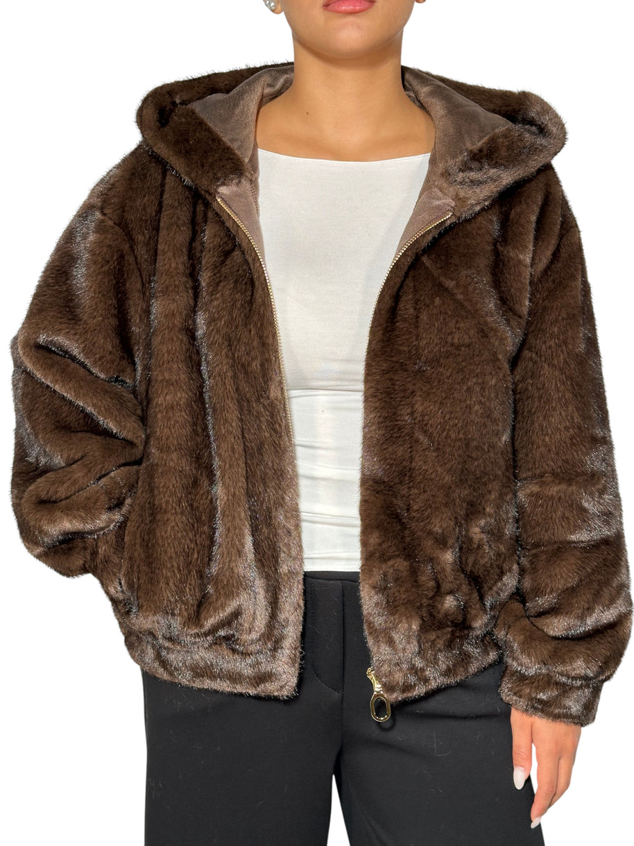 CHAQUETA BOMBER DE PIEL CON CAPUCHA