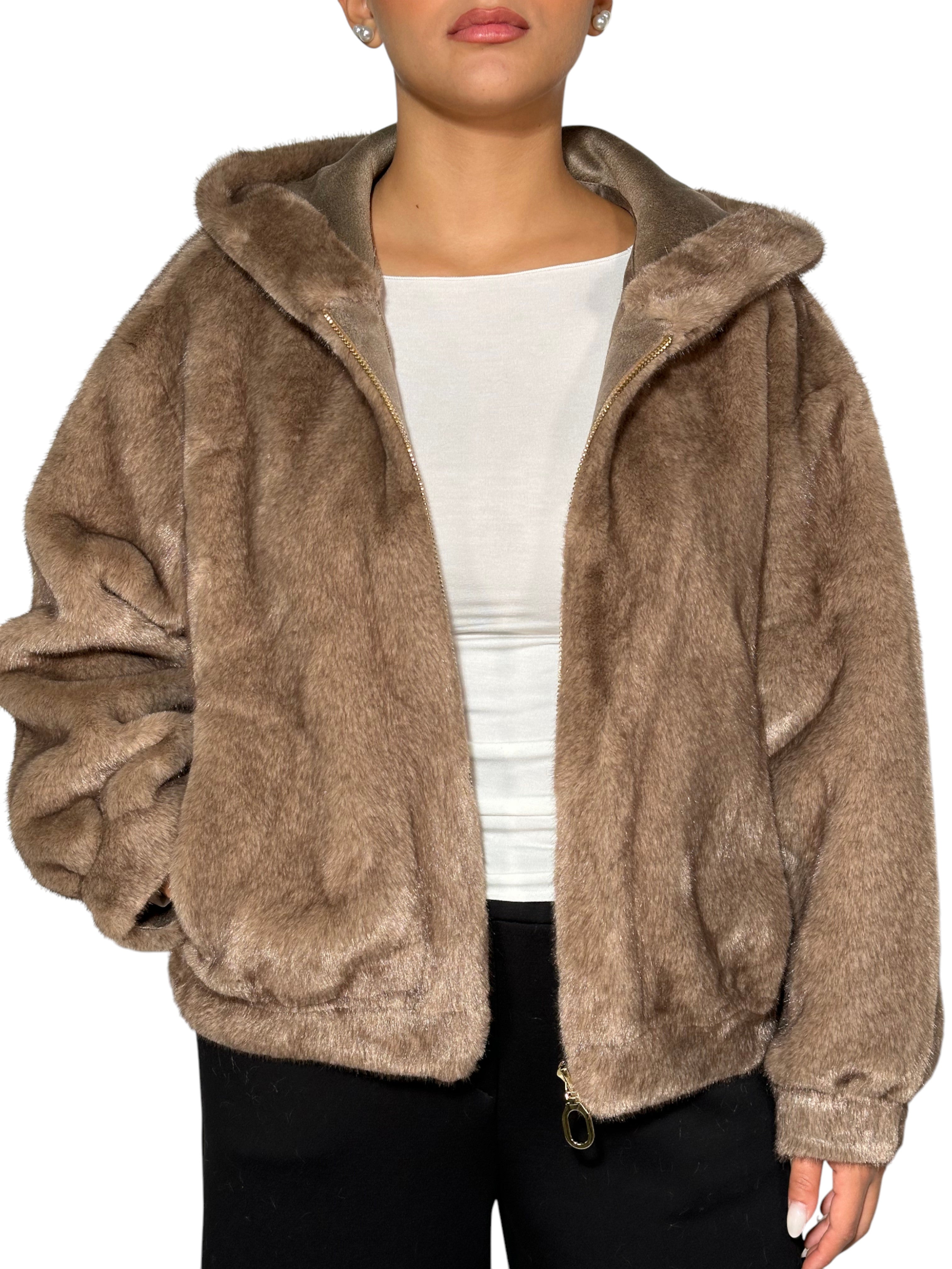 CHAQUETA BOMBER DE PIEL CON CAPUCHA