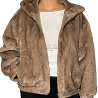 CHAQUETA BOMBER DE PIEL CON CAPUCHA