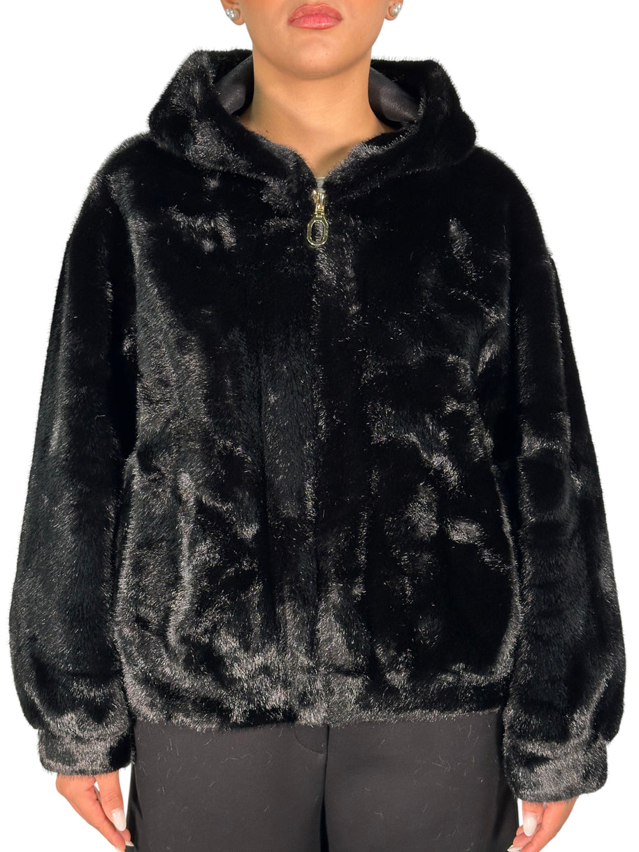 CHAQUETA BOMBER DE PIEL CON CAPUCHA