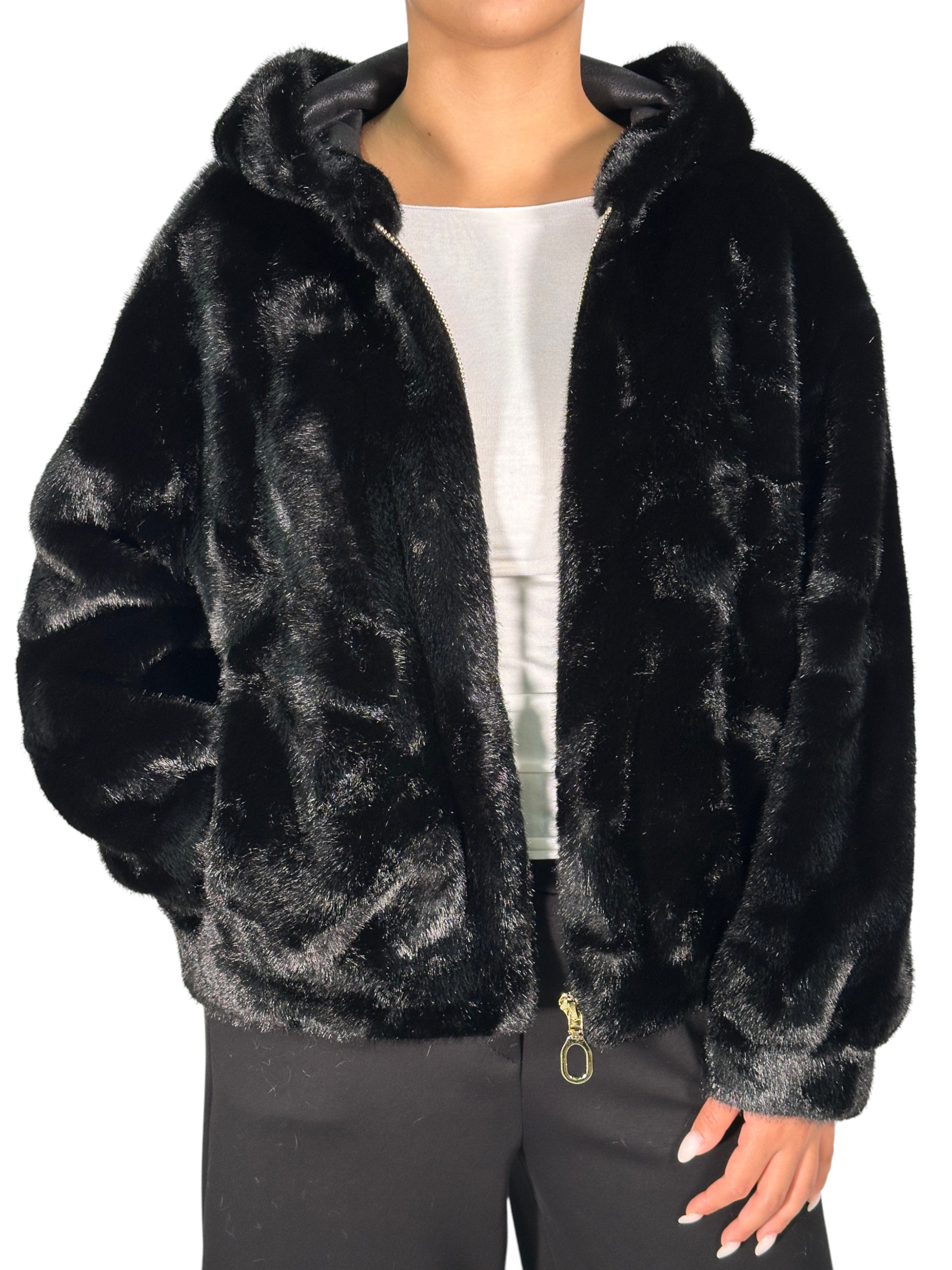 CHAQUETA BOMBER DE PIEL CON CAPUCHA