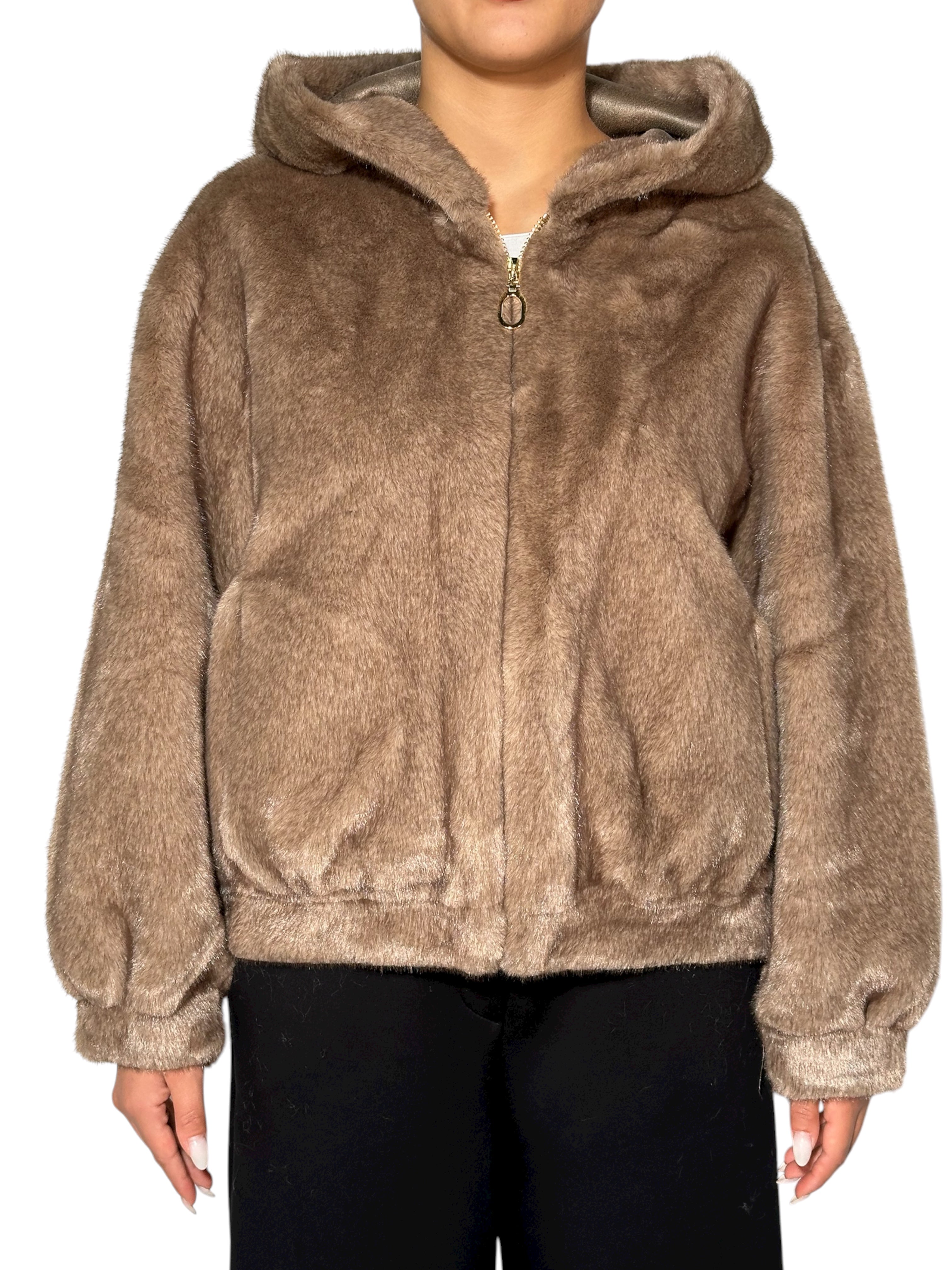 CHAQUETA BOMBER DE PIEL CON CAPUCHA